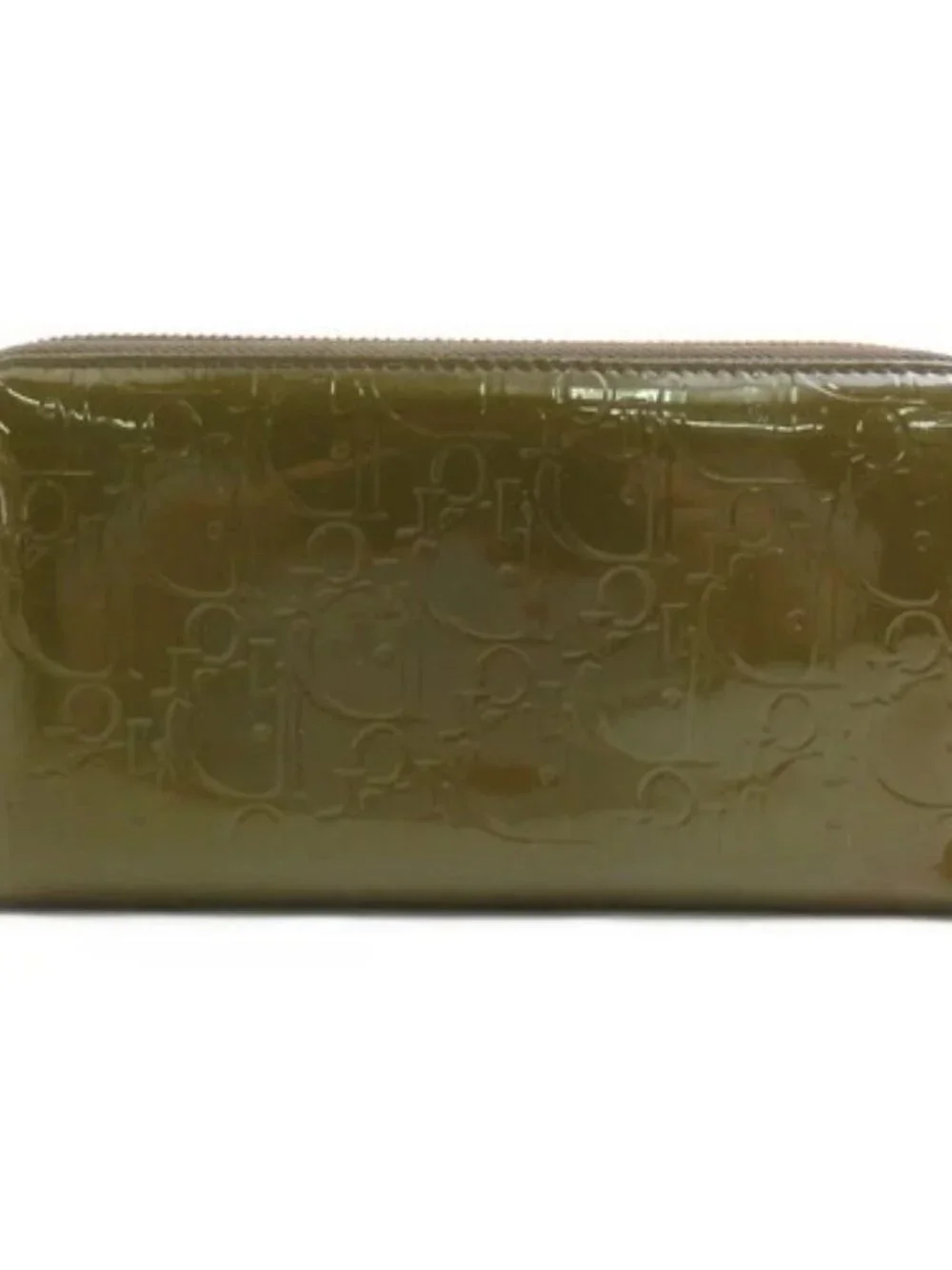 Auth Christian Dior Zip Around long wallet khaki Patent leather h32184a